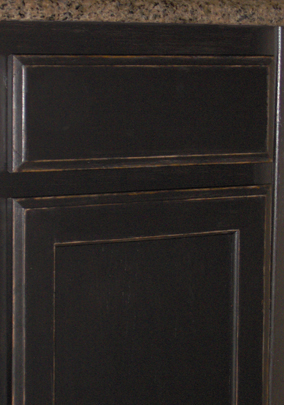 Kitchen Cabinet Paint on Detail Of Kitchen Cabinets Painted Satin Black Then Antiqued And