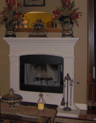 Fireplace before color washing and stenciling