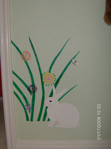 Flowers, Bunnies, and Bees in a Children's Bedroom Mural
