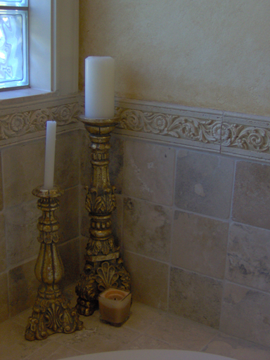 Plaster with aged faux finish in the Master Bath