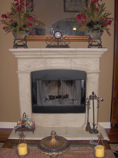 Fireplace after stenciling and color washing