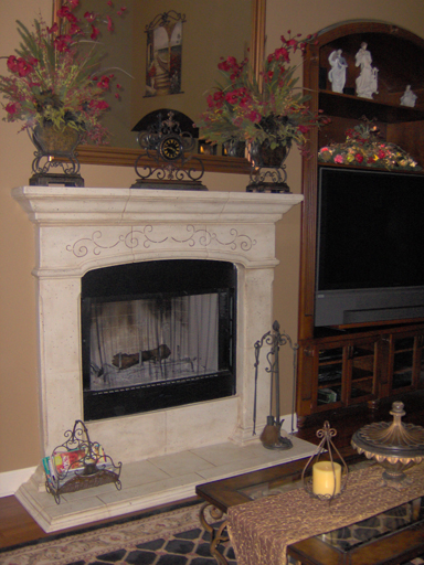 Fireplace after stenciling and color washing
