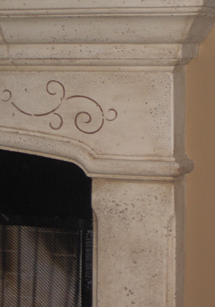 Fireplace after stenciling and color washing detail