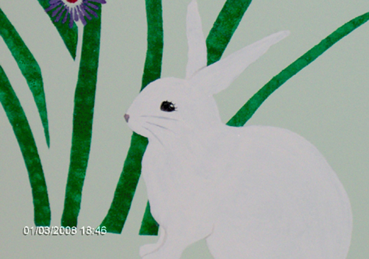 Stenciling details with hand drawn bunny