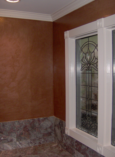 Venetian plaster faux finish in the Master Bath.